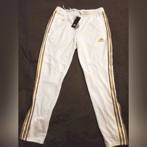 Adidas white & gold track pants